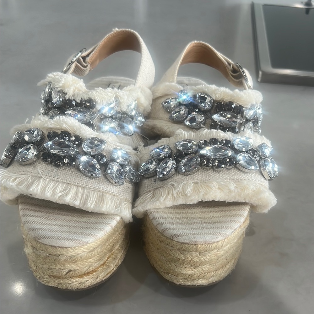 Embellished Cream Platform Sandals